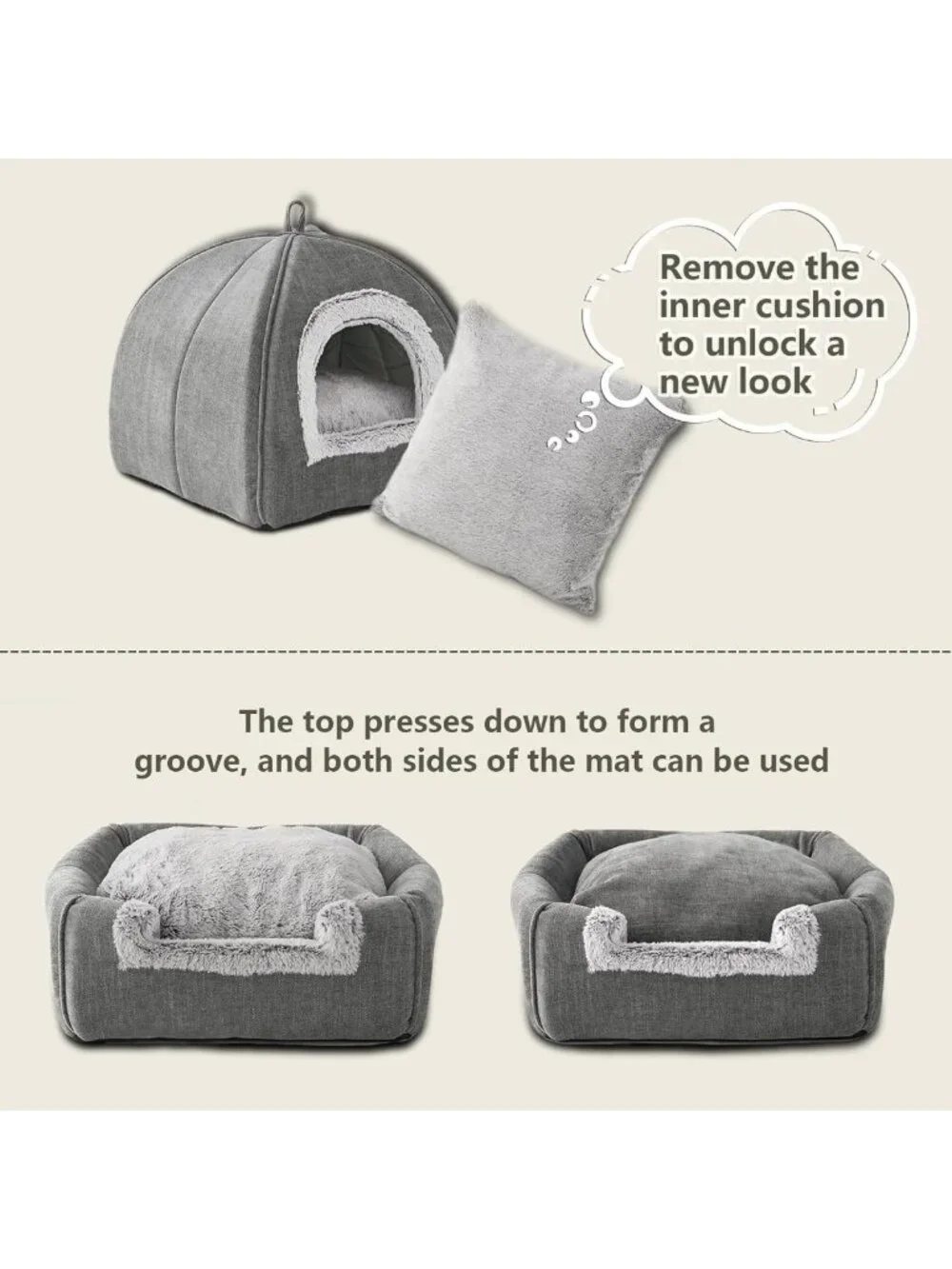 Cozy Cat Cave Bed for Indoor Cats & Kittens, Soft Washable Tent, 15